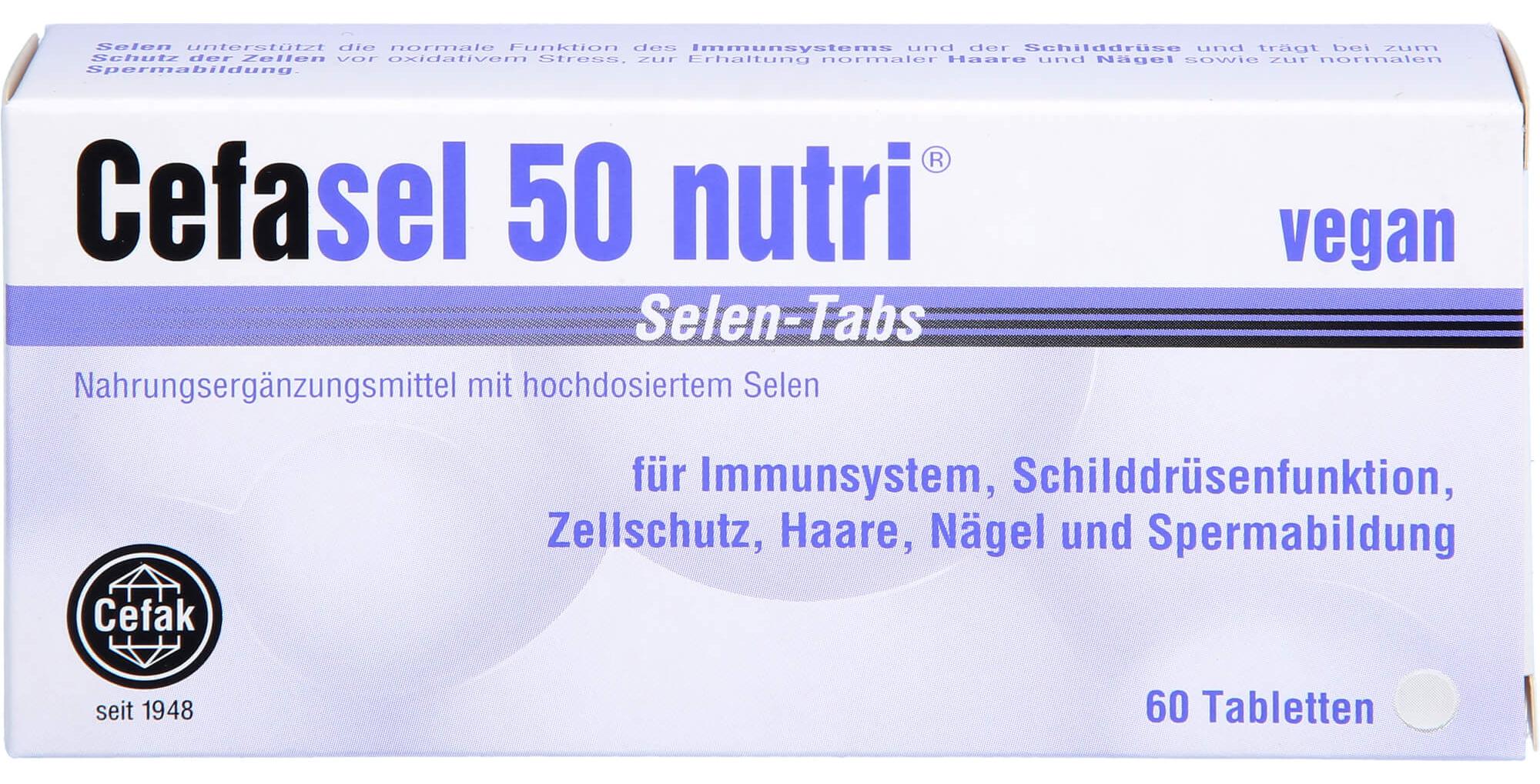 Cefak KG Cefasel 50 nutri Selen-Tabs Tabletten für Immunsystem, Schilddrüsenfunktion, Zellschutz, Haare, Nägel und Spermabildung, 60 St. Tabletten 10549201