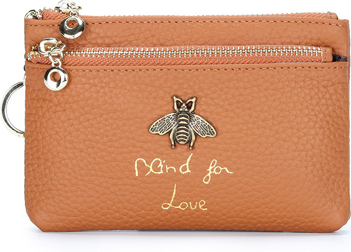 INF Damen-Münzbeutel aus echtem Leder mit Reißverschluss Braun 370910