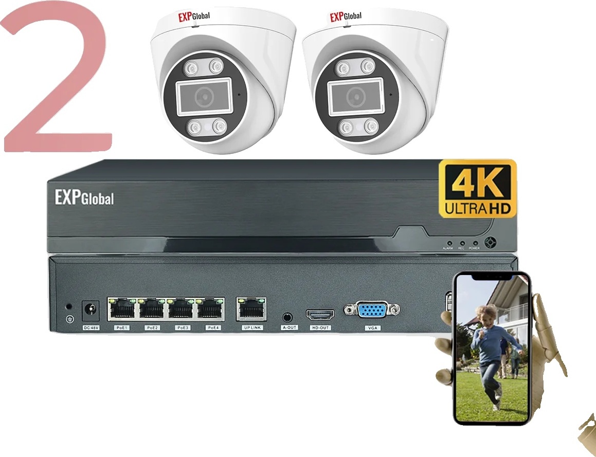 5MP POE kamerový systém CCTV, 4-kanálový video vstup, infračervené nočné videnie, 4CH 2 kopulové kamery, žiadne