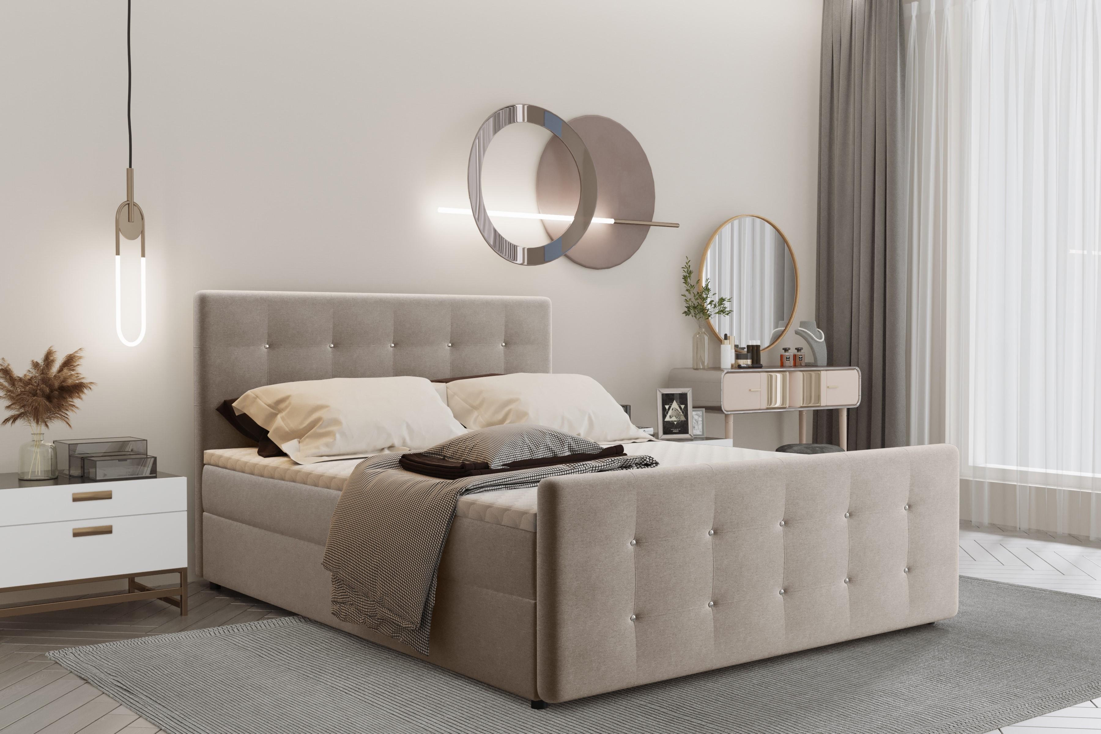 Kaiser Möbel Boxspringbett 200x200 mit bettkasten und matratze+topper, Schlafzimmerbett AMOR Warmbeige AMOR 200X200CM Warmbeige