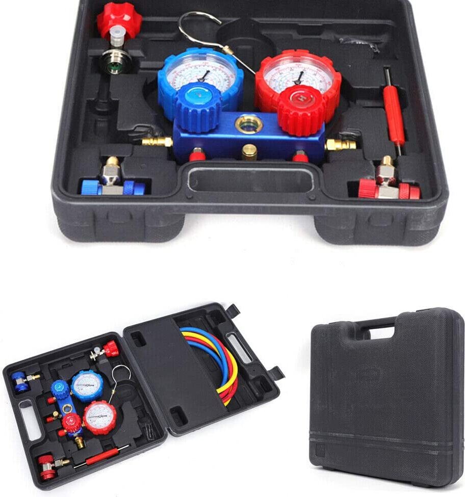 GreatDEshop2021 2-Wege Monteurhilfe Klimaanlage Manometer Set,limaanlage Manometer Set mit 1,5 m Lade Schläuche für Reparatur von Klima- und Kälteanlagen OT-WWHZBY-2831 WN