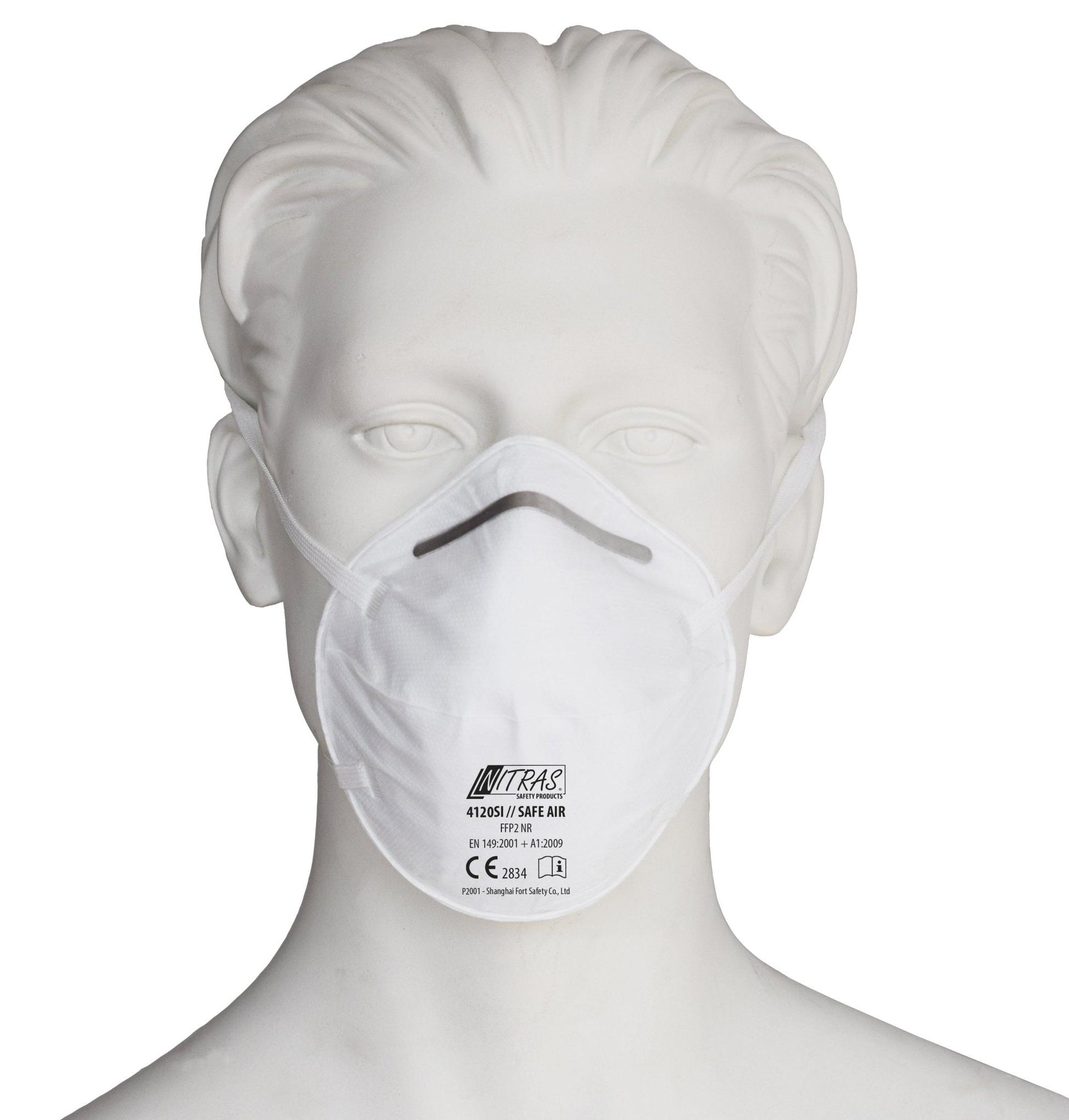 AS Arbeitsschutz GmbH NITRAS SAFE AIR, Atemschutzmaske, FFP2 NR, ohne Ventil, weiß, EN 149, Box à 20 Stück | Packung (20 Stück) 4120SI