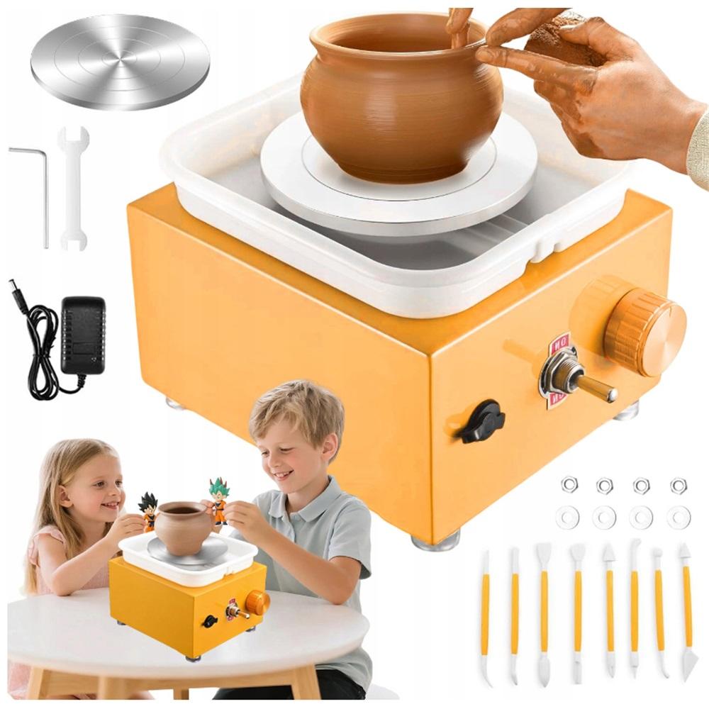 COOAU Mini Töpferscheibe, Elektrische Töpferscheibe, DIY Keramikarbeiten, Töpfermaschine, 2000RPM Metall-Drehteller Töpferscheibe für Töpfer-Heimwerker Gelb TY0990
