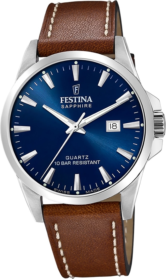 Festina pánske hodinky kožené hnedé Festina Swiss Made náramkové hodinky D2UF20025/3