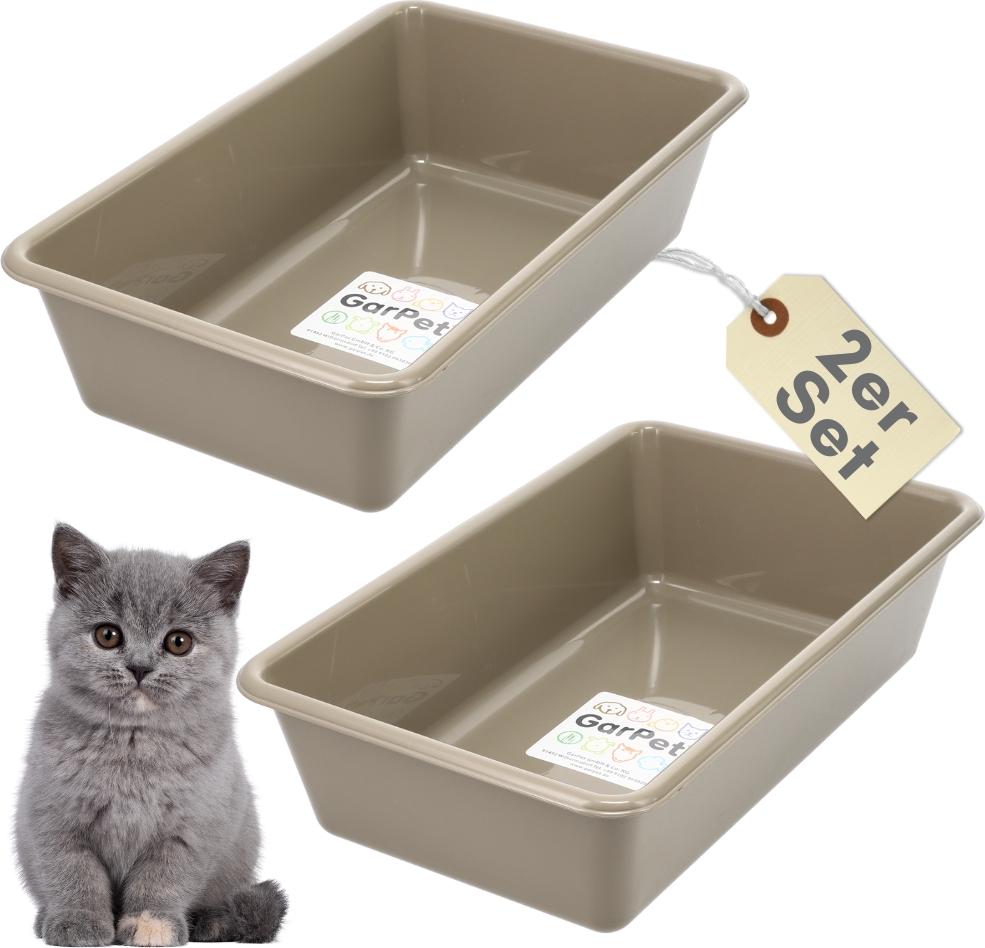GarPet 2er Set Katzenklo Katzentoilette offen Kitten ohne Deckel Katzen Schalentoilette Klo Toilette Zubehör Doppelpack Sparpaket Katzentoiletten 2925