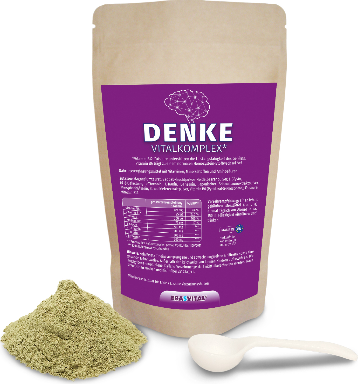 ERASVITAL DENKE Vitalkomplex 900 g - Unterstützt die kognitive Funktion, das Gedächtnis und die Konzentrationsfähigkeit.