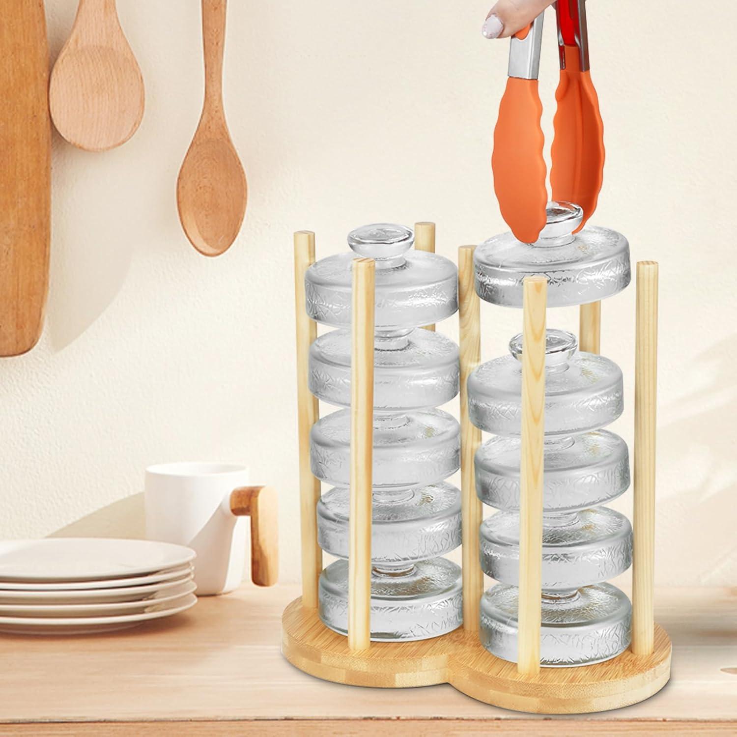 Markenlos Set von 10 Glasfermentationsgewichten mit Easy Grip Griff für breite Mason-Gläser - Fermentationsglasgewichte inklusive Organizer und Silikonzange