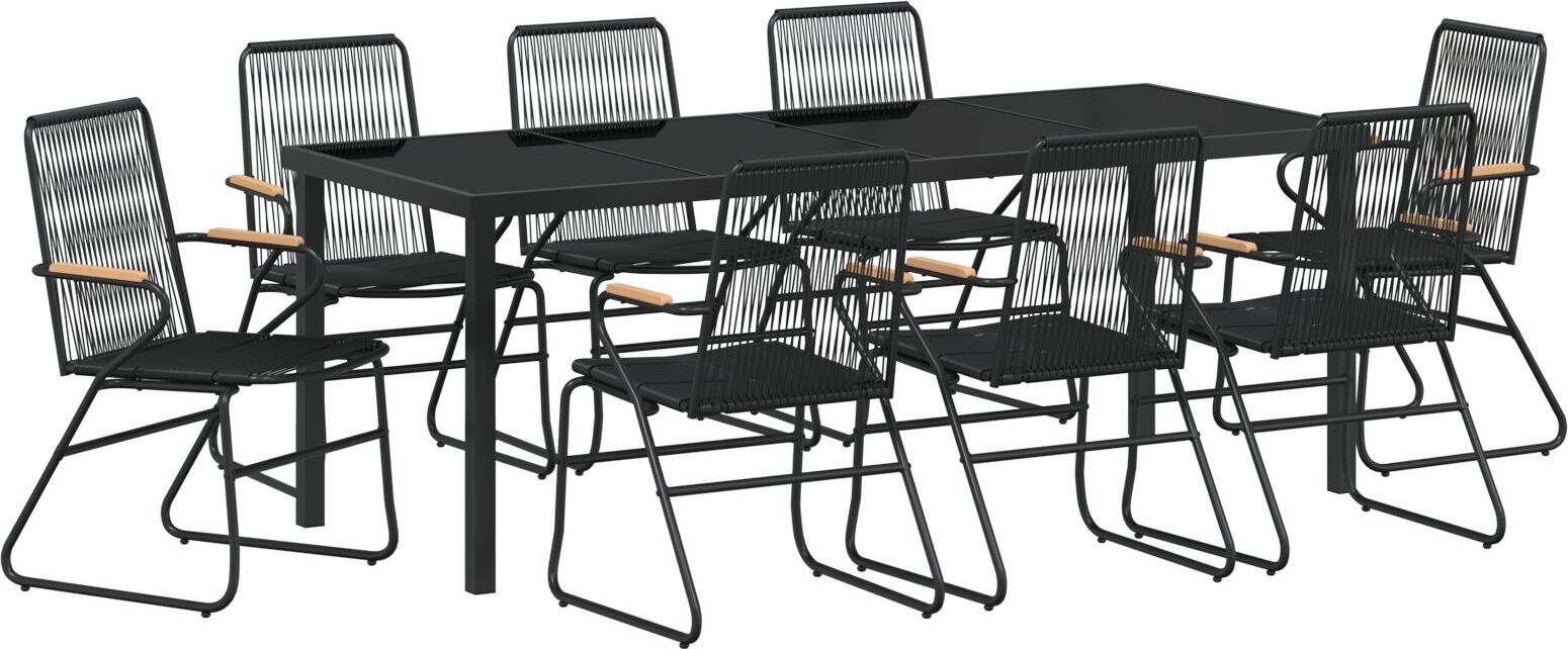 vidaXL Möbel 9-teiliges Garten-Essbereich Schwarz PVC-Rattan - Gartenstühle 3379176 LL0000375679-vdll-cc25520