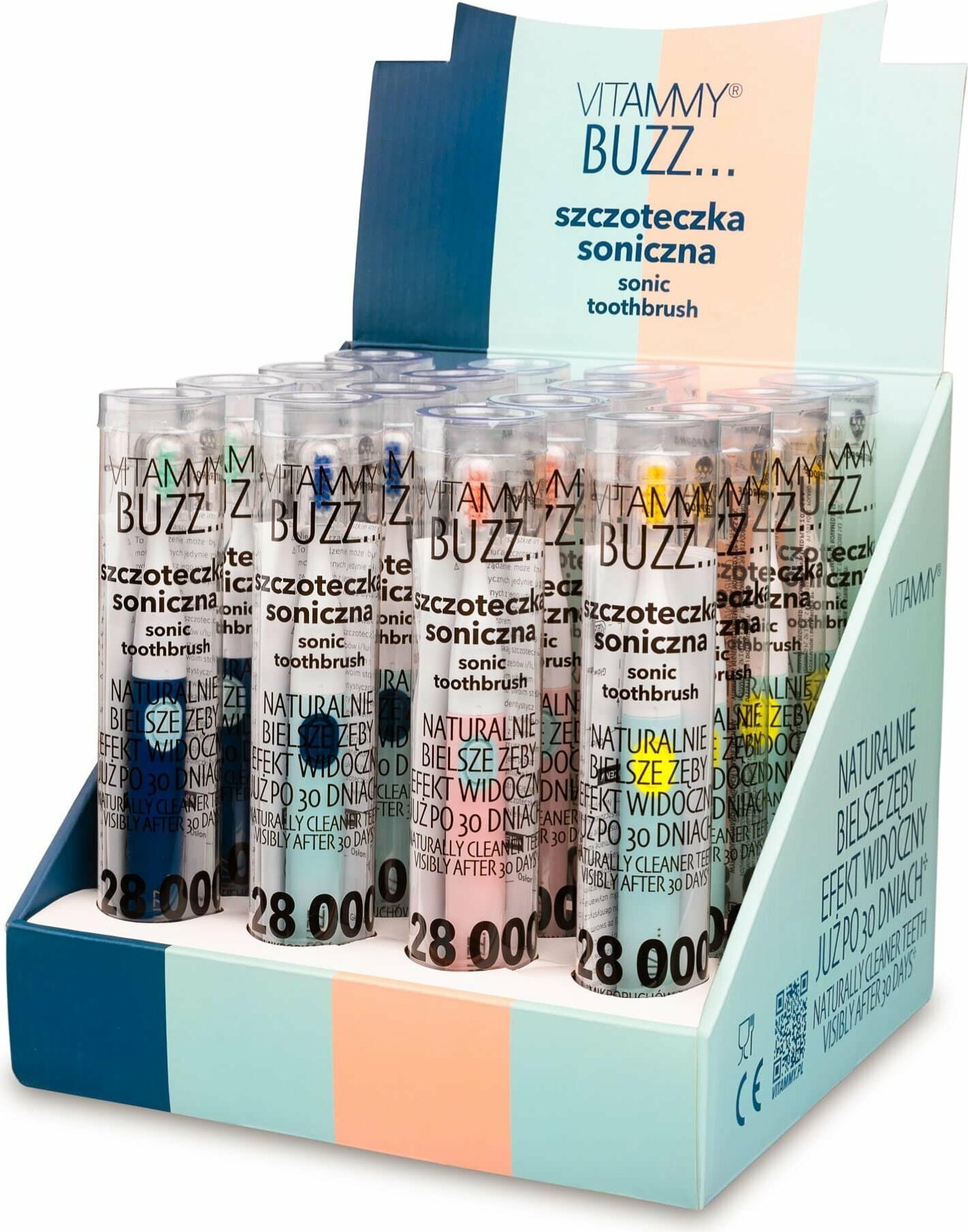 VITAMMY BUZZ Schallzahnbürste mit 28.000 Mikrobewegungen, 2 Reinigungsprogramme, 16 Stück