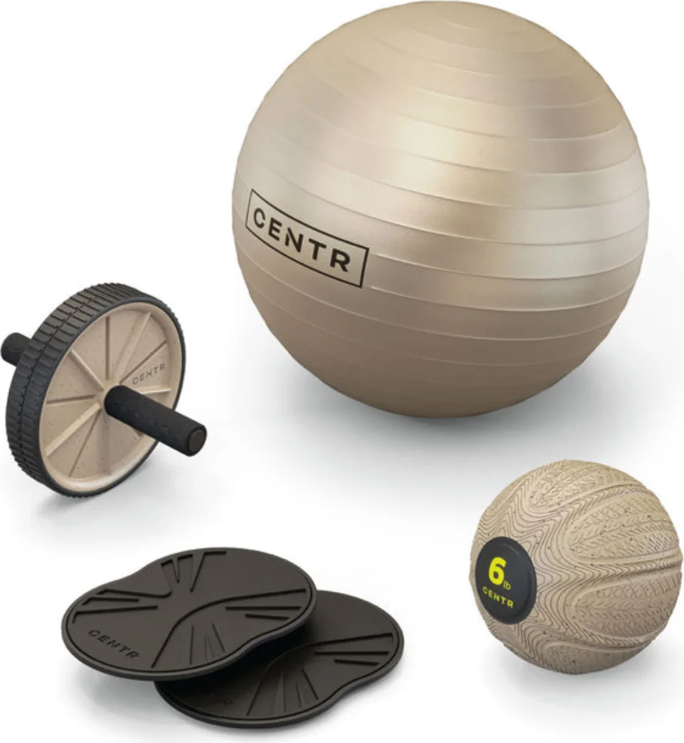 Centr Core Kit Fitnessset mit Fitnessball, Slam Ball, Ab Wheel – Beige CAK