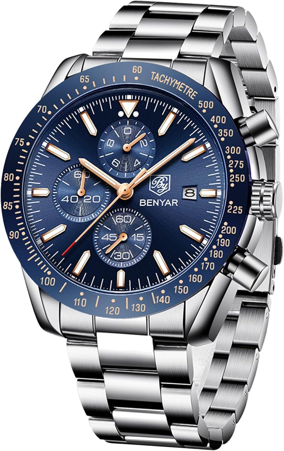 BENYAR für Männer, Lederarmband, Herrenmode Business Sport Design, 30M Wasserdicht Elegantes Chronograph Analog Quarz