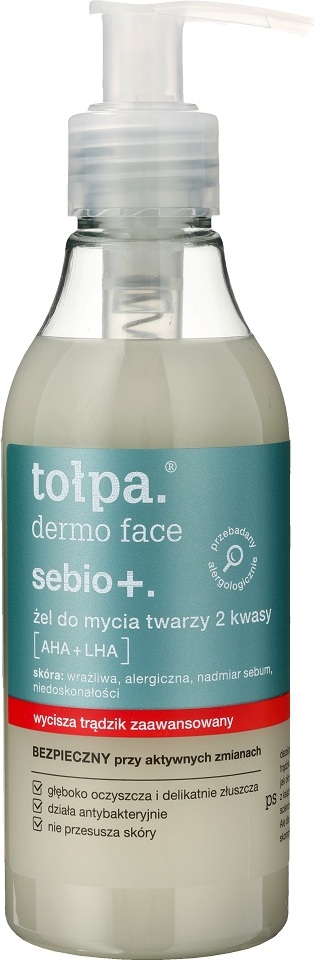 Topa Dermo Face Sebio+ el do mycia twarzy 2 kwasy: AHA + LHA, 195 ml