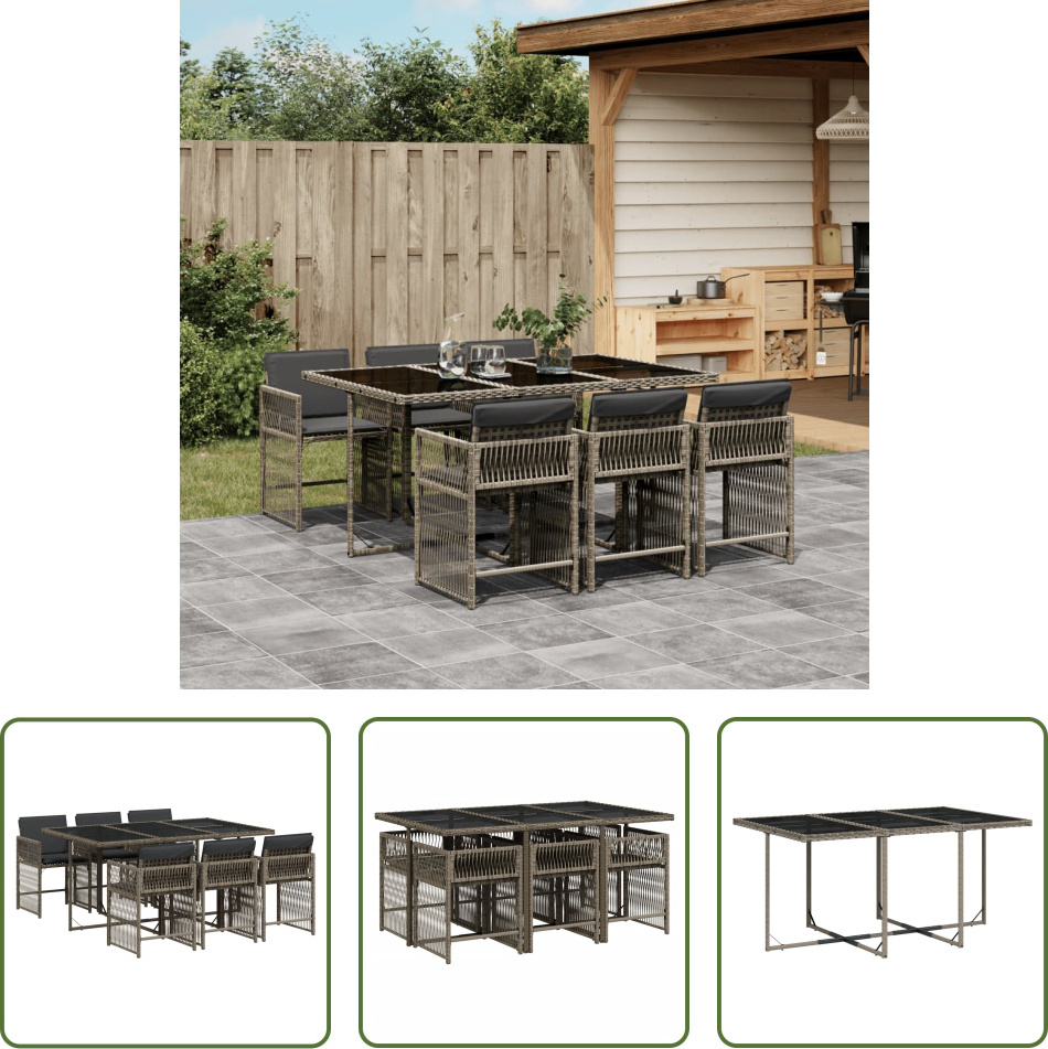 The Living Store 7-dielny záhradný jedálenský set s vankúšmi sivý polyratan