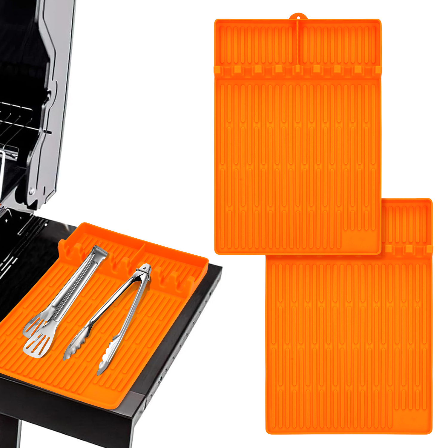 Cocosity 2er Set Silikon Hitzeresistente Seitenablagenmatten – Rutschfeste Schützer für Blackstone Grills, Outdoor Nutzung, Dünnes Orange Design--40x30 cm