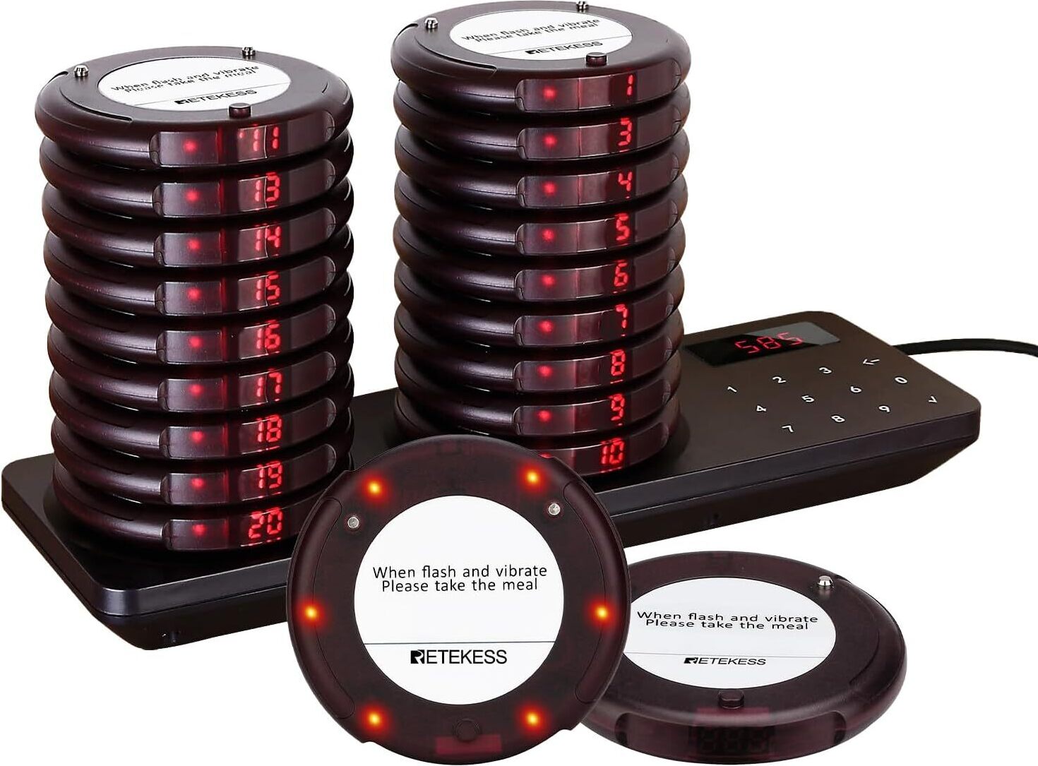 Retekess TD163 Pager System, 500M Restaurant Pager, 31 Anrufmodi, 20 Untersetzer, 20H Standby, Pager set für Restaurant, Snack, Bar
