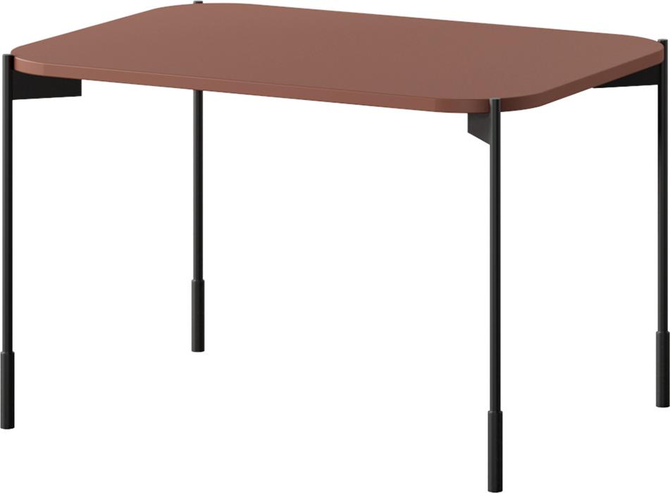 Wohnzimmer-Couchtisch mit 70 cm Breite in rot matt, Tischbeine Metall schwarz - SPLIT-141
