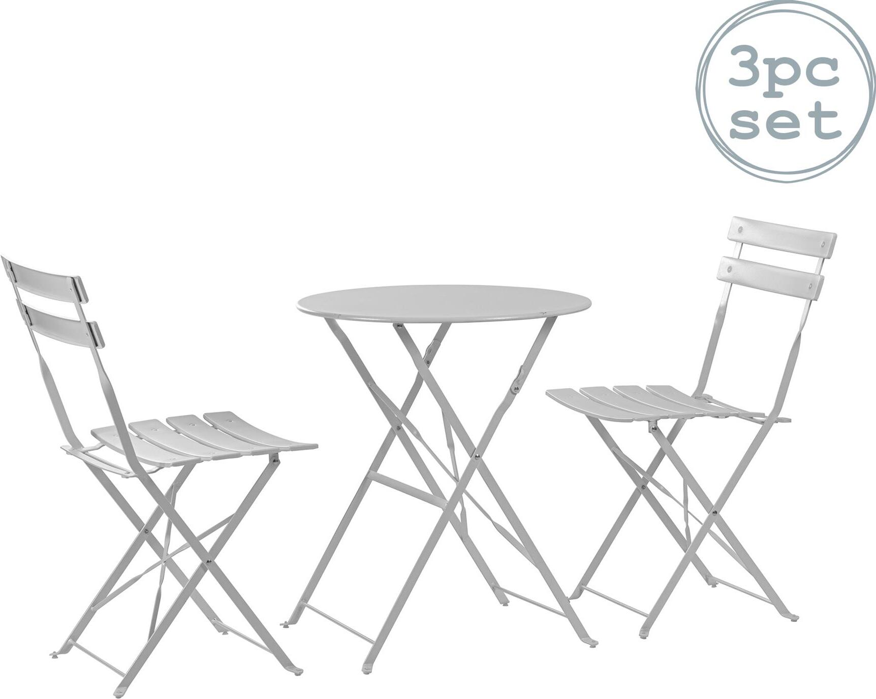 Harbour Housewares 3 Stück Sussex Bistro Set - Klapptisch und Stühle Außenterrasse Gartenmöbel - Rund - Weiss ST-HH-DH200 + 6 x 2