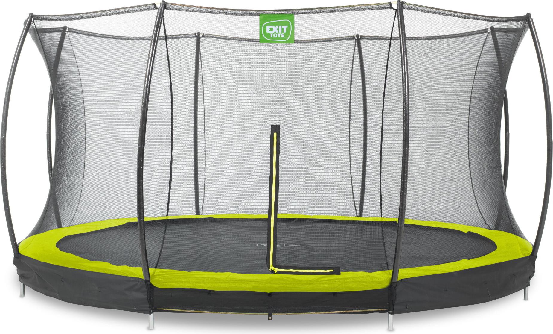 Trampolína EXIT Silhouette, priemer 427 cm, s bezpečnostnou sieťou, na zem, okrúhla, pre deti, zelená