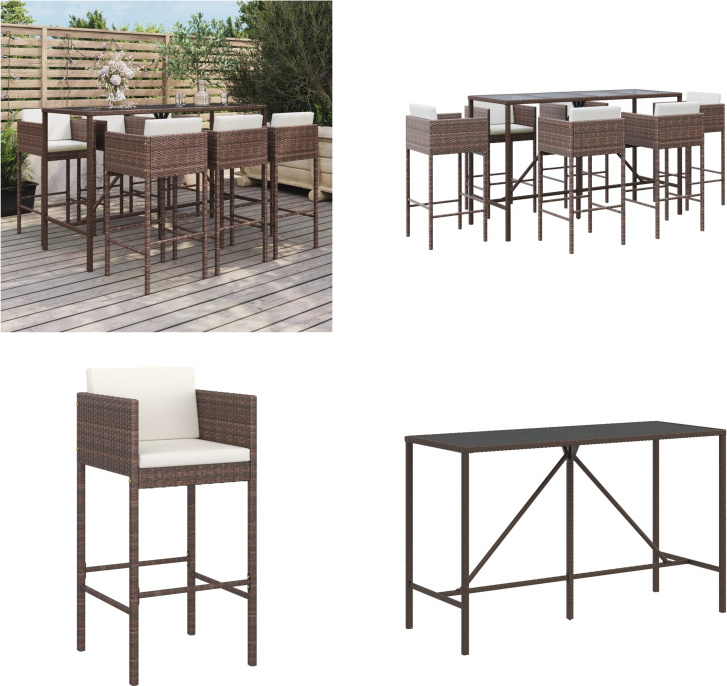 vidaXL 7 tlg. Gartenbar Set mit Kissen Braun Poly Rattan - Gartenbar Set - Gartenbar Sets - Garten Bar Set - Gartenbar