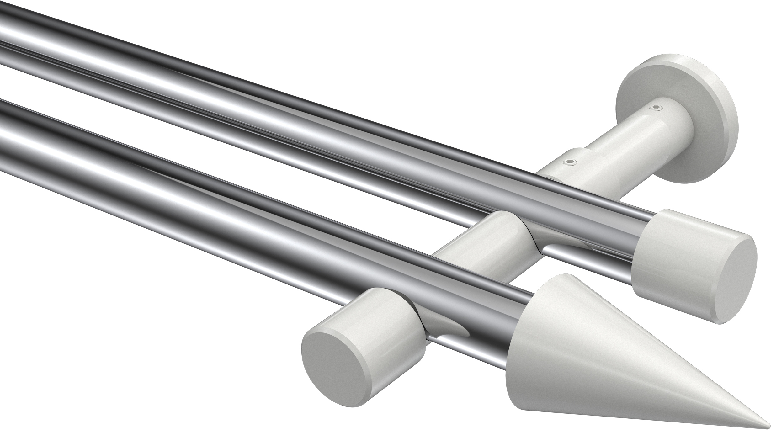 Interdeco Gardinenstange / Vorhangstange Chrom / Weiß, Typ Prestige Savio (Kegel) ohne Ringe, 20 mm Ø 2-läufig, 600 cm 10193726-601232Y3_KLA