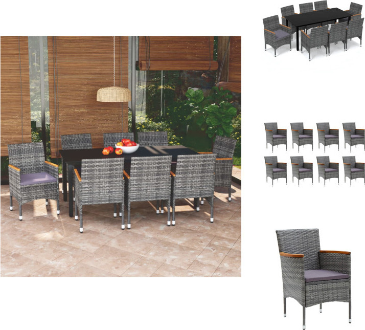 vidaXL 9-dielny záhradný jedálenský set s vankúšmi polyratan sivý - Záhradný nábytok sety