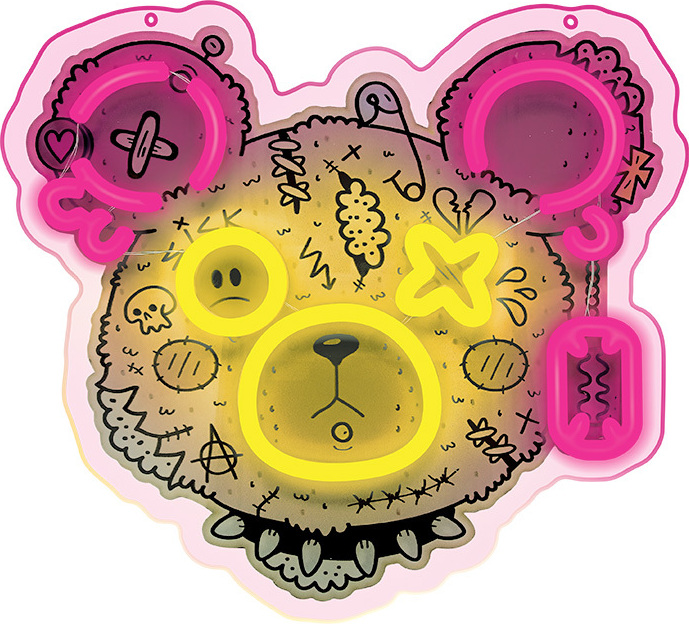 Neon ART LED PUNK Bär, Raumdekoration rosa-gelb FLA01 Forever Light