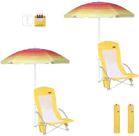 OEM Gemeinschaftsunterhaltener Strandliegestuhl mit Sonnensegel und Kühltüte, Freiluft, Gelb 2026