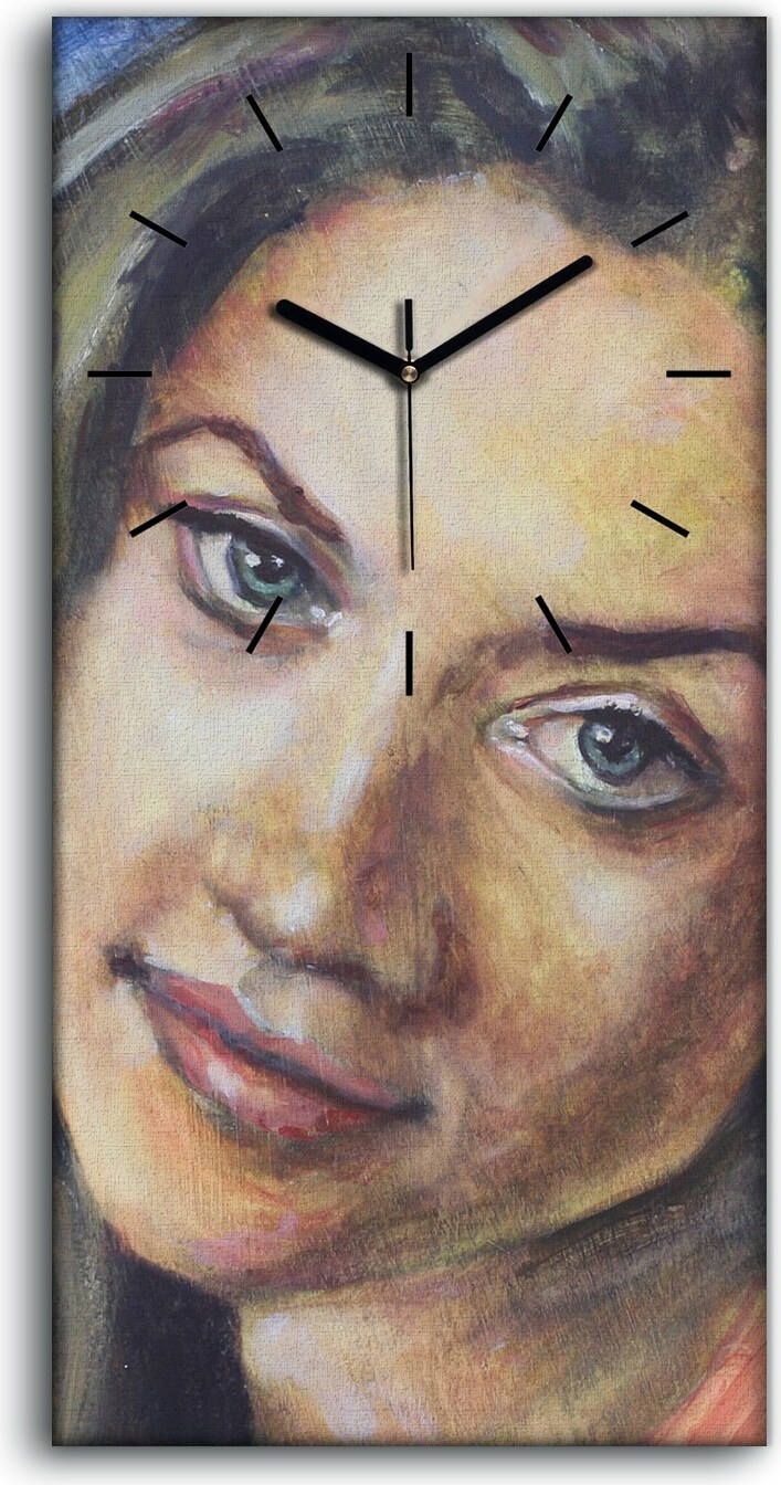 coloray Dekor Leinwand Uhr Wandbilder Quarz 30x60 Gemälde Frau porträtiert groß e Augen - schwarze Hände zcv-102847102-30x60-c