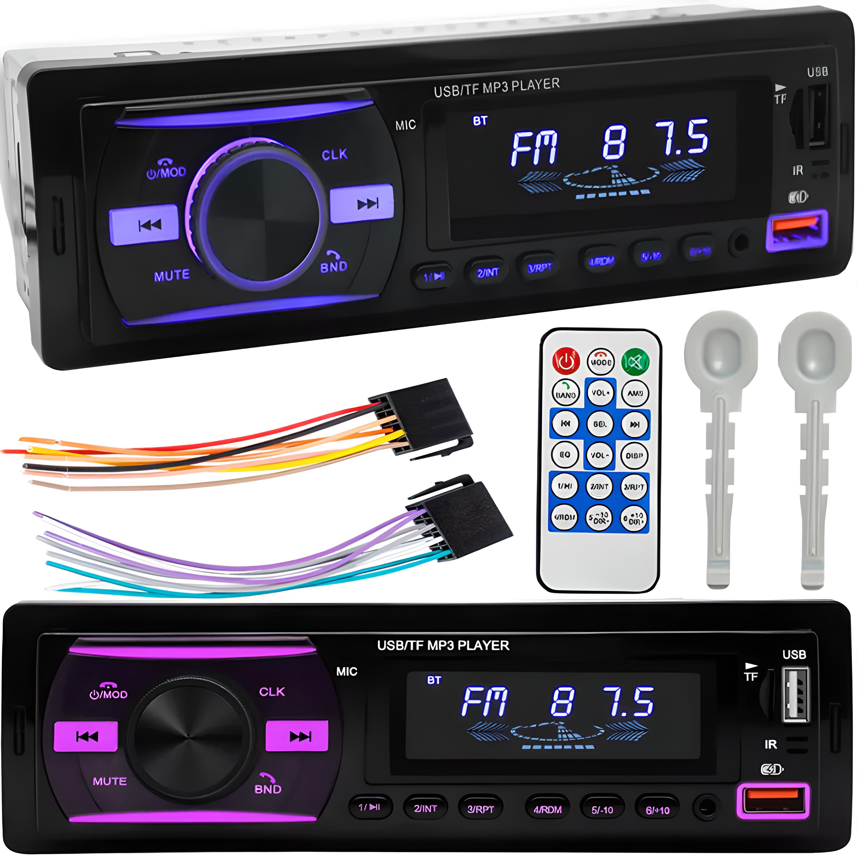 7Magic Autoradio Bluetooth, 7 Farben Auto radio mit Freisprecheinrichtung  Autoradio (FM-Tuner, 2 USB/MP3/AUX-IN/TF, 18 Sender Gespeichert Werden)