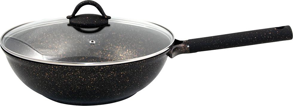 Rukauf Wok-Pfanne Granitbeschichtung Keramikbeschichtung Glasdeckel Ø 30 cm Gold Design 7773