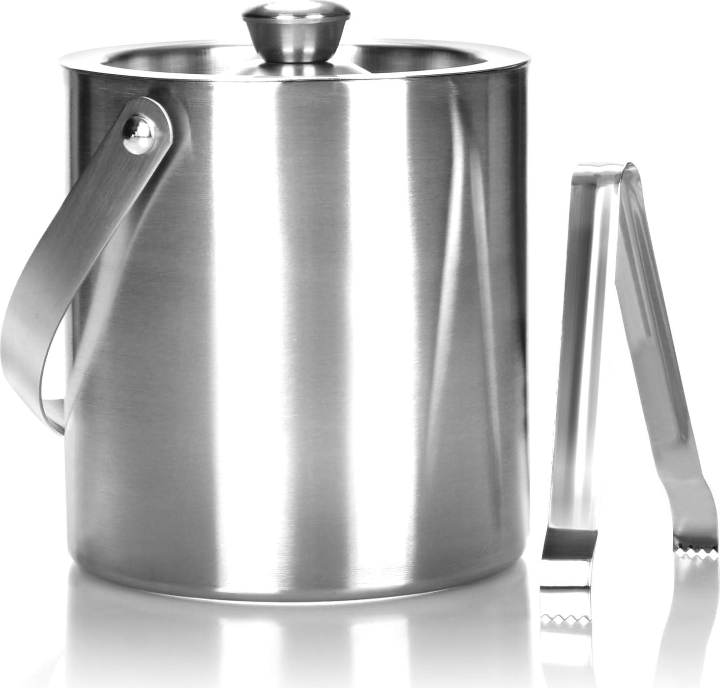 Markenlos Edelstahl Eiskübel Doppelwandig 15 Liter - Mit Deckel und Zange - Bergen Eiskübel