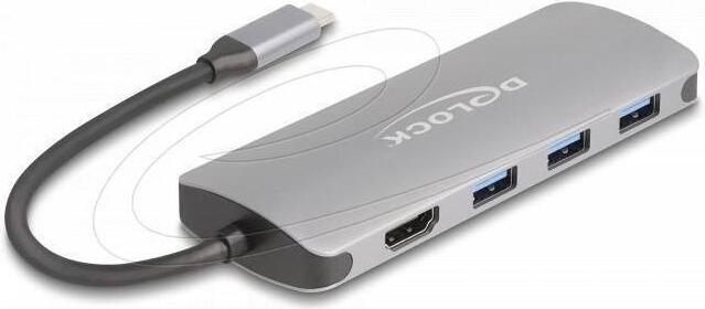 DeLOCK 64323, USB 3.2 Gen 2 (3.1 Gen 2) Type-C, HDMI, USB 3.2 Gen 2 (3.1 Gen 2) Type-A, USB 3.2 Gen 2 (3.1 Gen 2) Type-C, 10000 Mbit/s, 60 Hz, Šedá, Hliník
