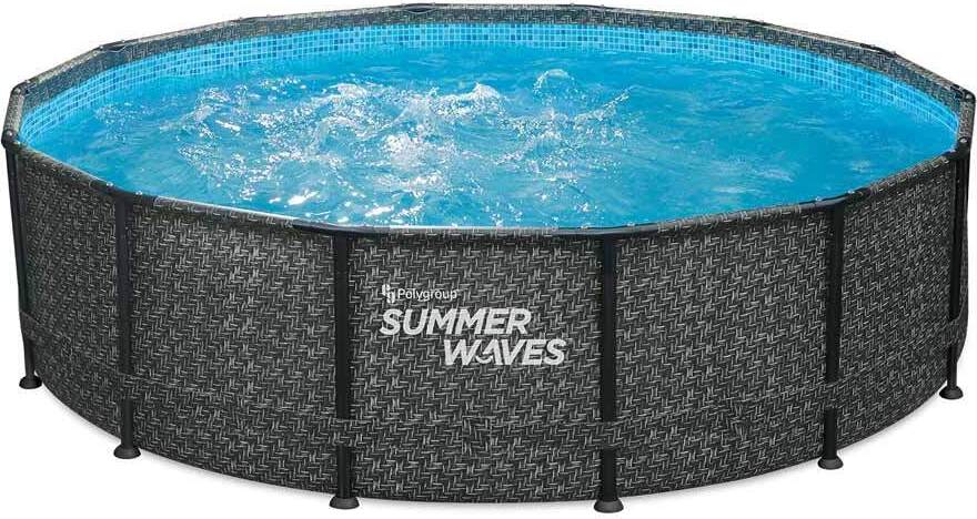 Summer Waves Elite Frame Pool Okrúhly nadzemný bazén kompletná sada ratanového vzhľadu Ø 427x107 cm