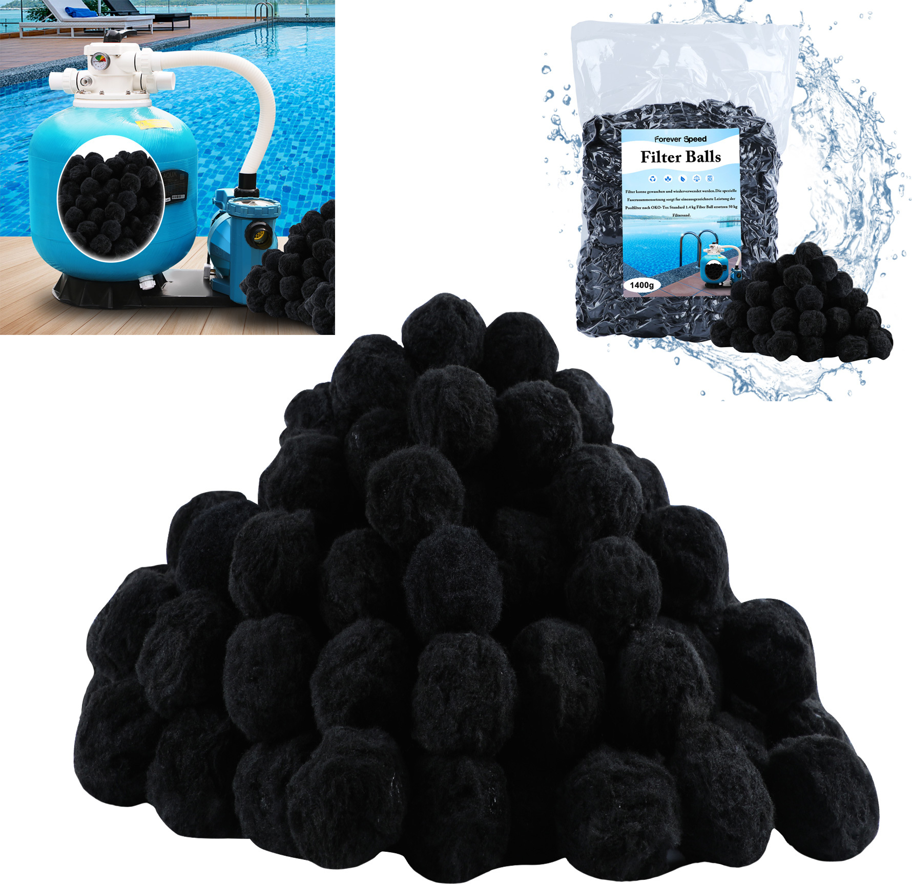 MIKAILE Filterbälle Für Pool Sandfilteranlagen 1600g | Ersatz Für 60kg Filtersand | Wiederverwendbare Filterballs