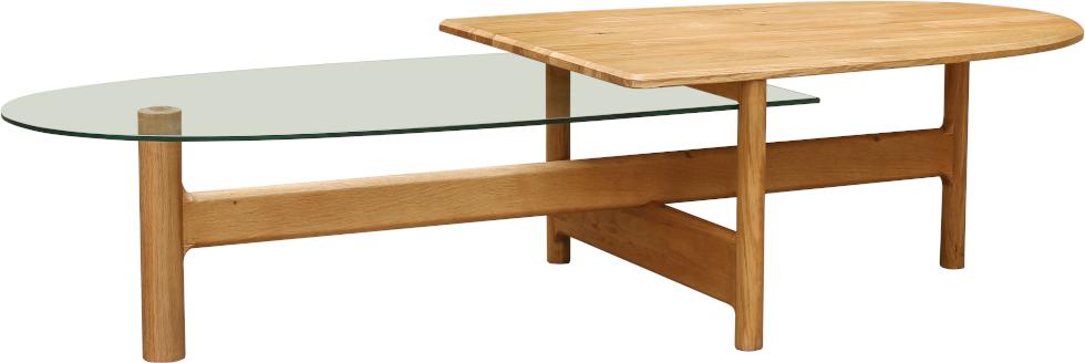 Robin des bois Ovaler Couchtisch aus Eiche und Glas