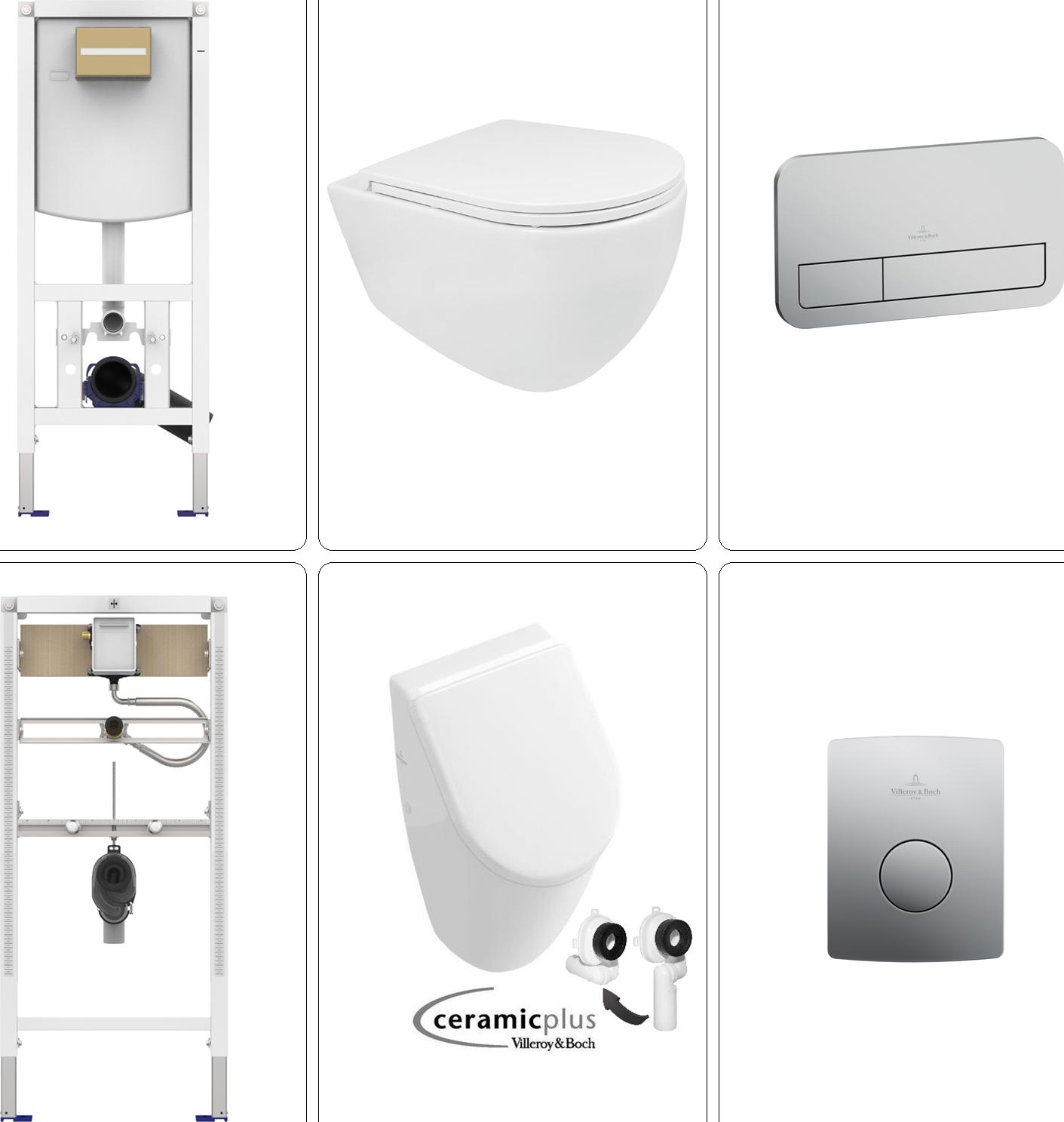 Villeroy & Boch BB INFINITY Wand WC spülrandlos mit VILLEROY&BOCH Zubehör & SUBWAY Urinal Ceramic Plus, chrom matt IFYSubSet16CM