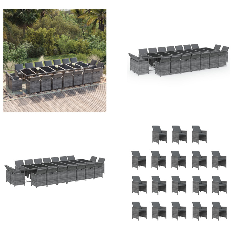 vidaXL 19-dielny záhradný jedálenský set s vankúšmi polyratan sivý - Záhradný jedálenský set - Vonkajší jedálenský set - Záhradný jedálenský set - Záhradné jedálenské sety