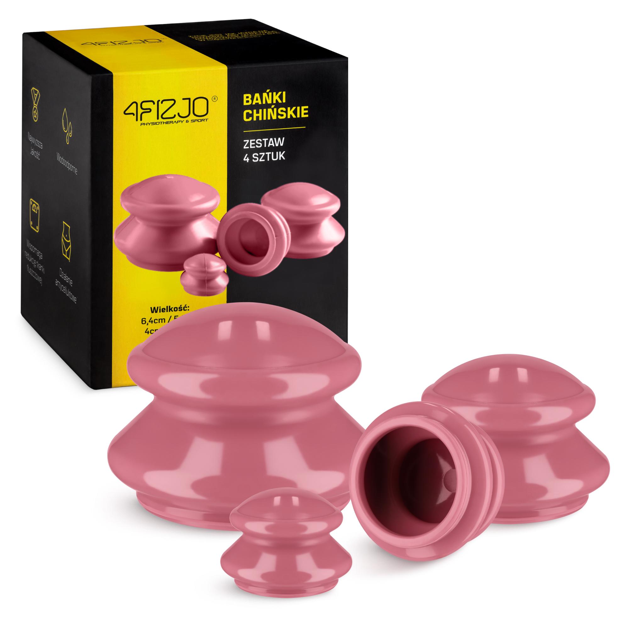 4FIZJO PRO+ Gummi-Schröpfgläser, Set 4 Stück, für Schröpfmassage, rosa