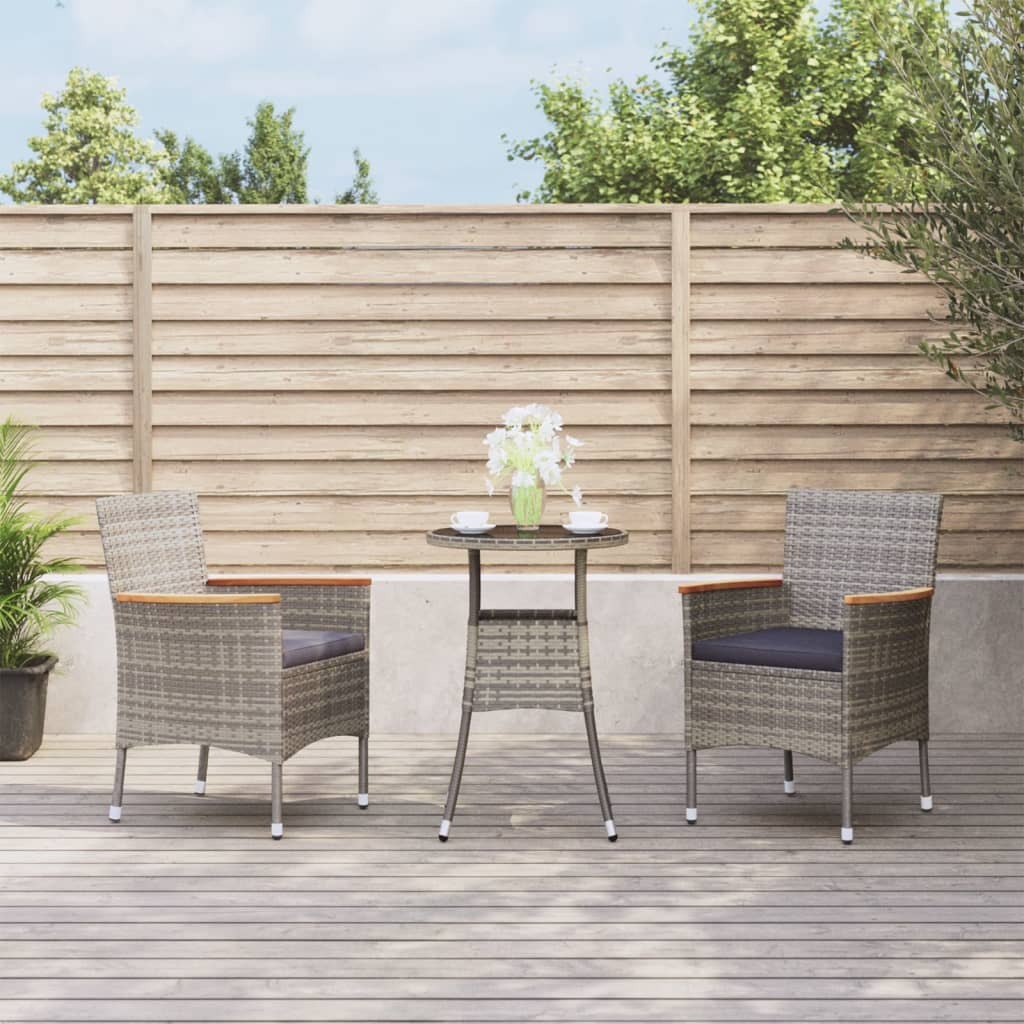 The Living Store 3-dielny záhradný bistro set s vankúšmi sivý polyratan
