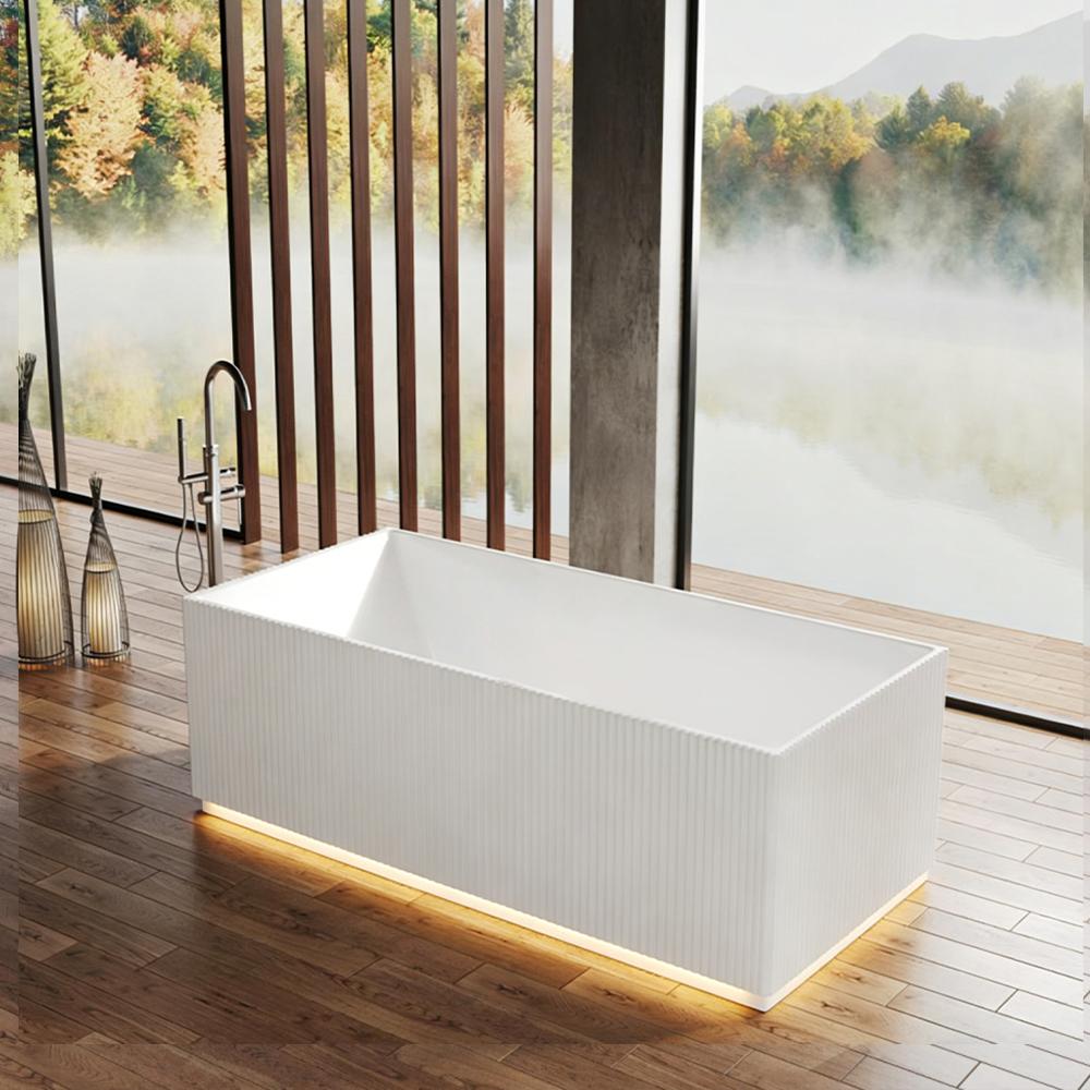 360Home Badewanne, Acryl-Badewanne, freistehende Badewanne, eckige Badewanne, eckige Streifen-Badewanne, LED-Badewanne.150*75*58cm/TW-7685-150/