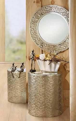Gilde Metall Beistelltische Palma rund, champagne, mit Spiegelglas Höhe 50 cm Ø 42,5 cm 69686