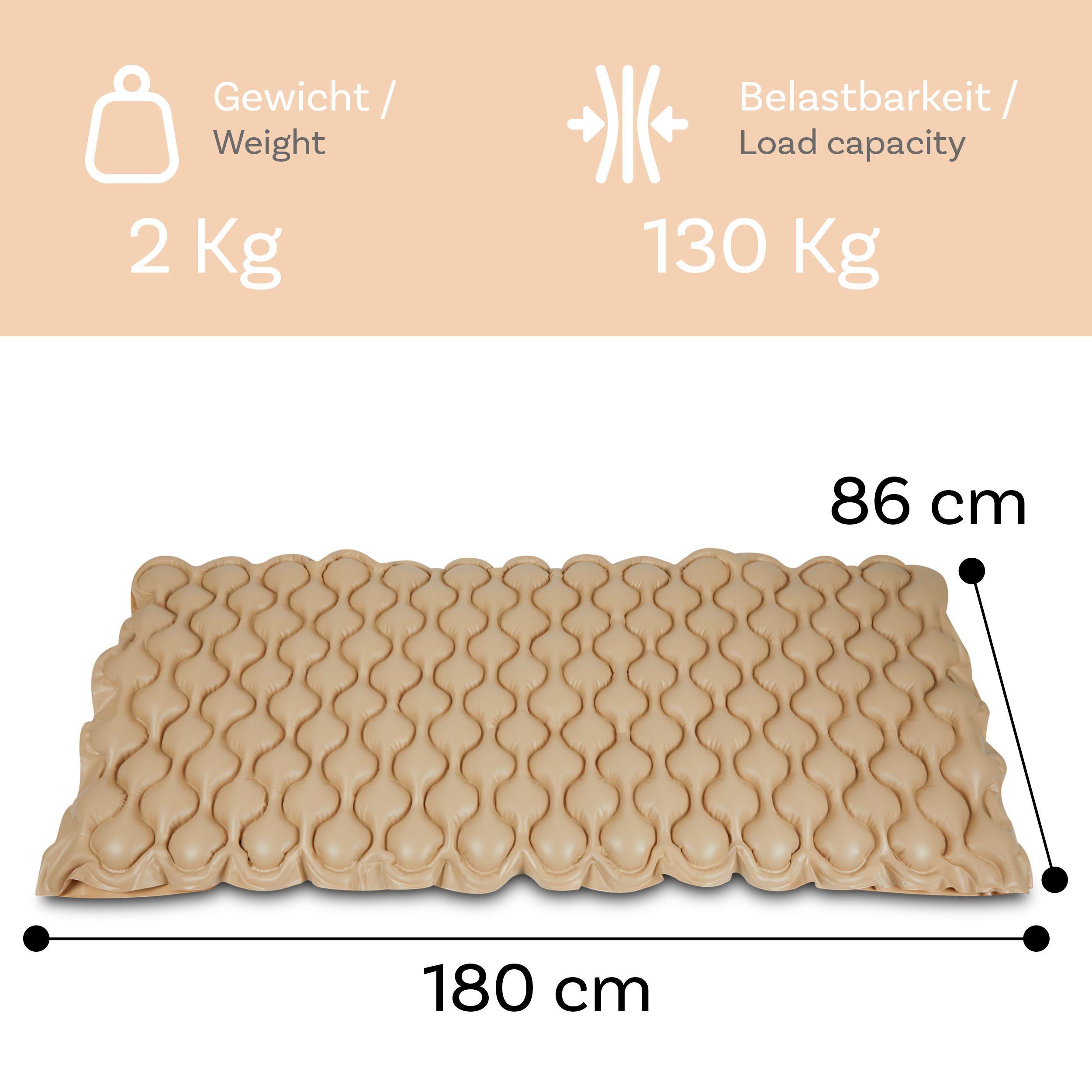 Foshan Hongfeng Medical Technology CO., LTD. Pulox - ADM-130 - Antidekubitusmatratze mit Pumpe - Wechseldruckauflage - bis 130 kg - Beige HF6P01+HF6001