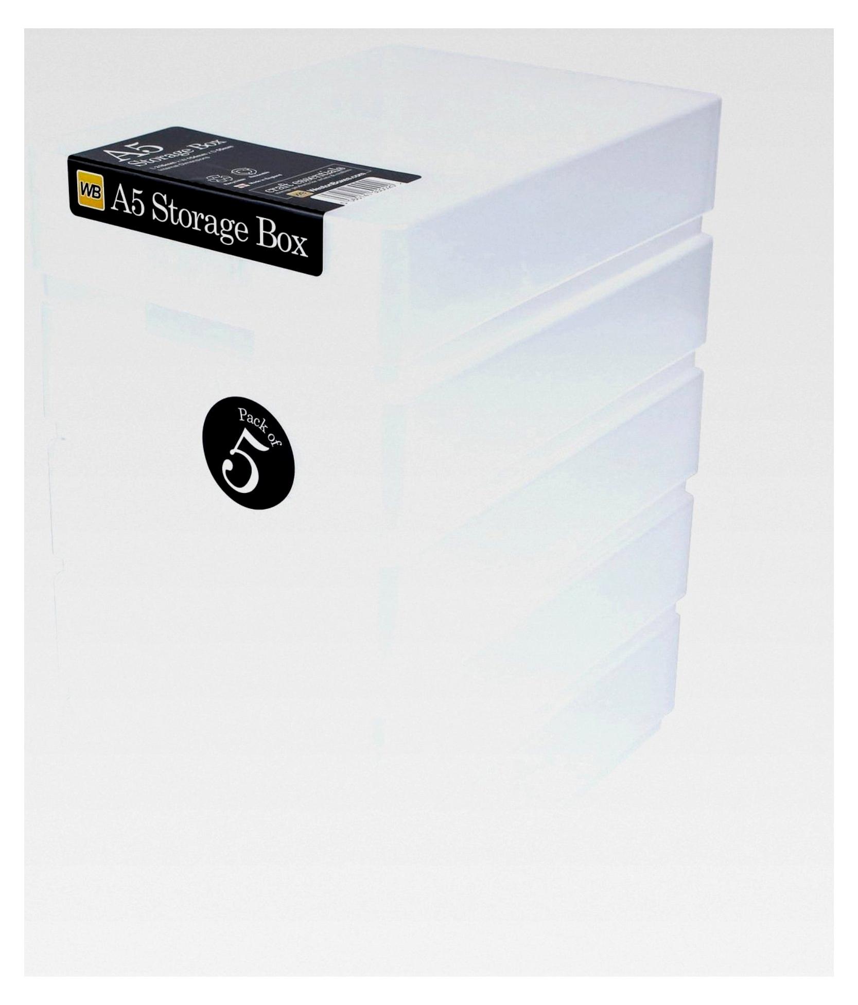Markenlos Kunststoff-Aufbewahrungsboxen A5 mit Deckel für Kunstbedarf, Papier und Karton, 1,8 Liter Volumen (klar, 5 Stück)