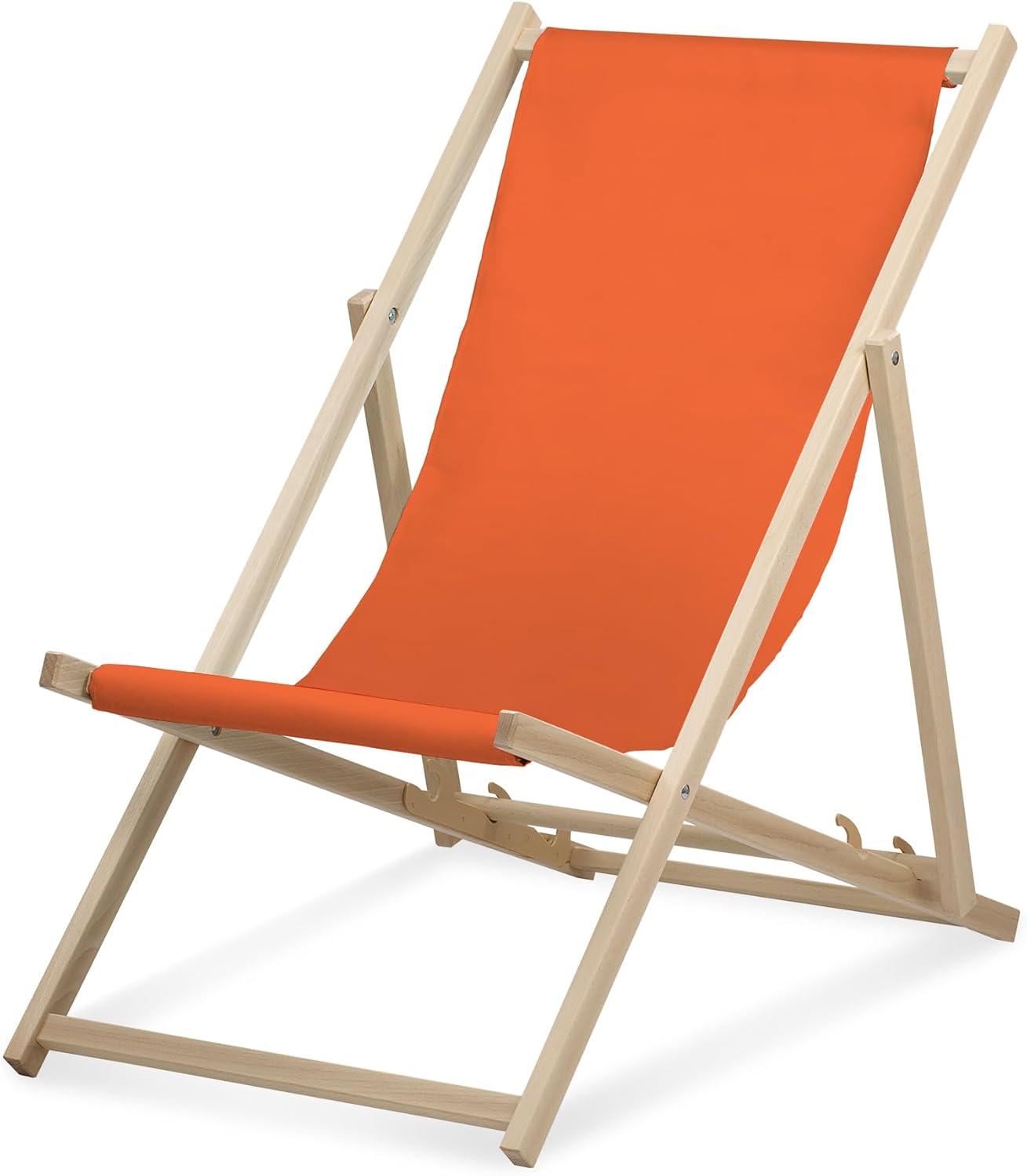 Lehátko - jednofarebné - oranžové - skladacie - z bukového dreva - nosnosť do 95 kg - 3-smerovo nastaviteľné operadlo - plážové lehátko