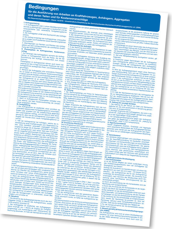 Eichner Organisation Verkaufs- und Reparaturbedingungen, A2-Format, Blau-Weiß, Druck Kfz-Reparaturbedingungen, Verpackungseinheit: 1 STK 9019-00206