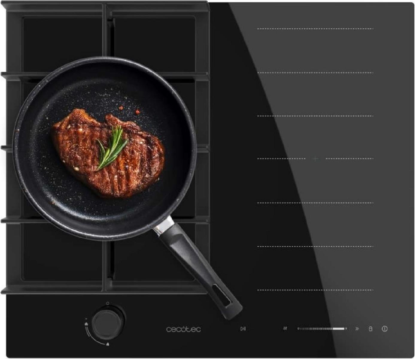 Plynová a indukčná varná doska Cecotec Bolero Squad GI 3500 Hybrid FullFlex. Indukčný výkon 3400 W, 9 stupňov rýchlosti s funkciou Booster, zóna FullFlex, funkcia Keep Warm a Stop&Go, horák Wok 3,4 kW