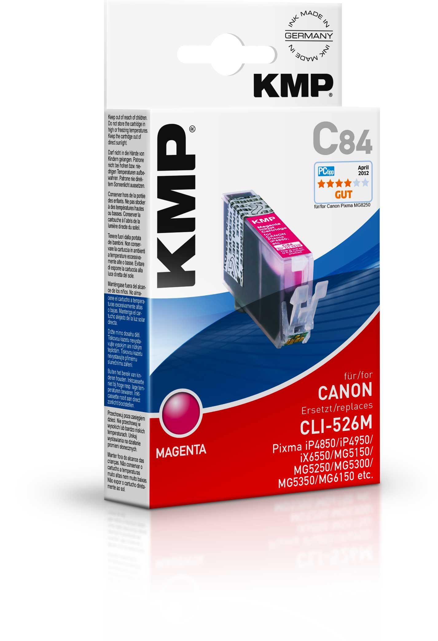 KMP C84 - Tinte auf Pigmentbasis - Magenta - Canon Pixma IP 4850 - IP 4950 - IX 6550 - MG 5240 - MG 5250 - MG 5340 - MG 5350 - MG 6150 - MG 6250 - MG... - 1 Stück(e) - Tintenstrahldrucker - Box