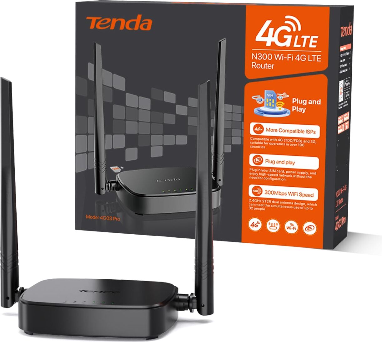 Tenda 4G03 Pro Router 4G LTE až 150 Mb/s Wi Fi Wireless N300 Mb/s Router (40.00)
