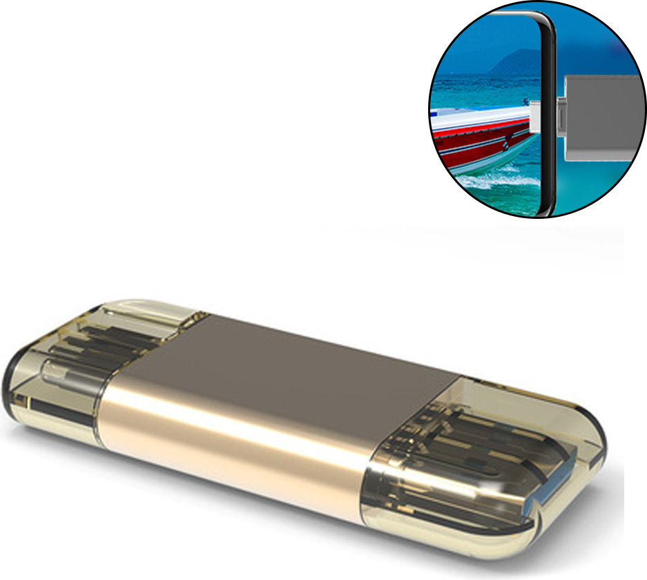 Poskytuje čítanie pre mobilný telefón Huawei NM, karta zinkovej zliatiny USB typu C NM karta duálne použitie čítačka kariet s USB a čítačka kariet typu C (Poznámka: Žiadna pamäťová karta)(gold)