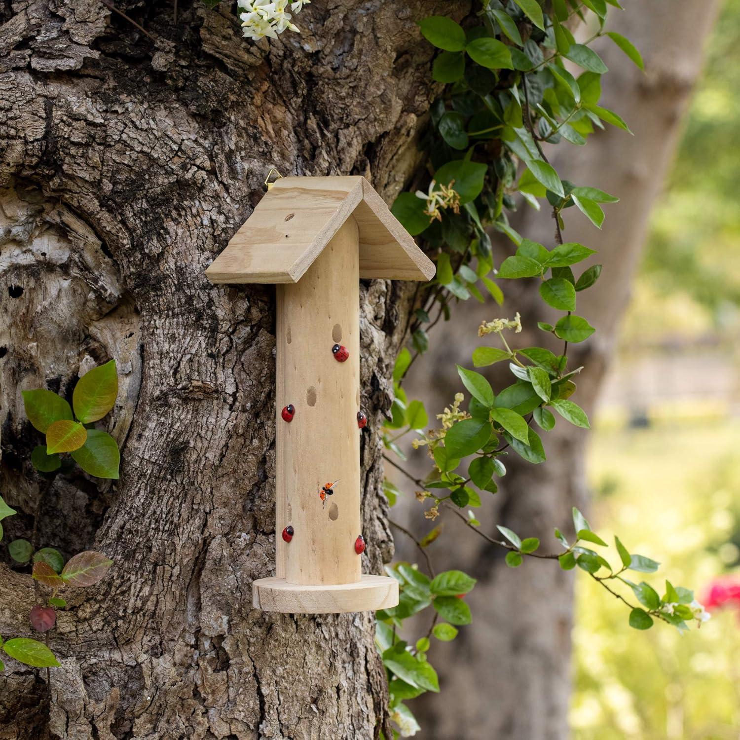Markenlos Hölzernes Haus für Marienkäfer - Hotel für Marienkäfer und fliegende Insekten - Insektenhotel für Garten oder Balkon - Natürliche Insektenbekämpfung